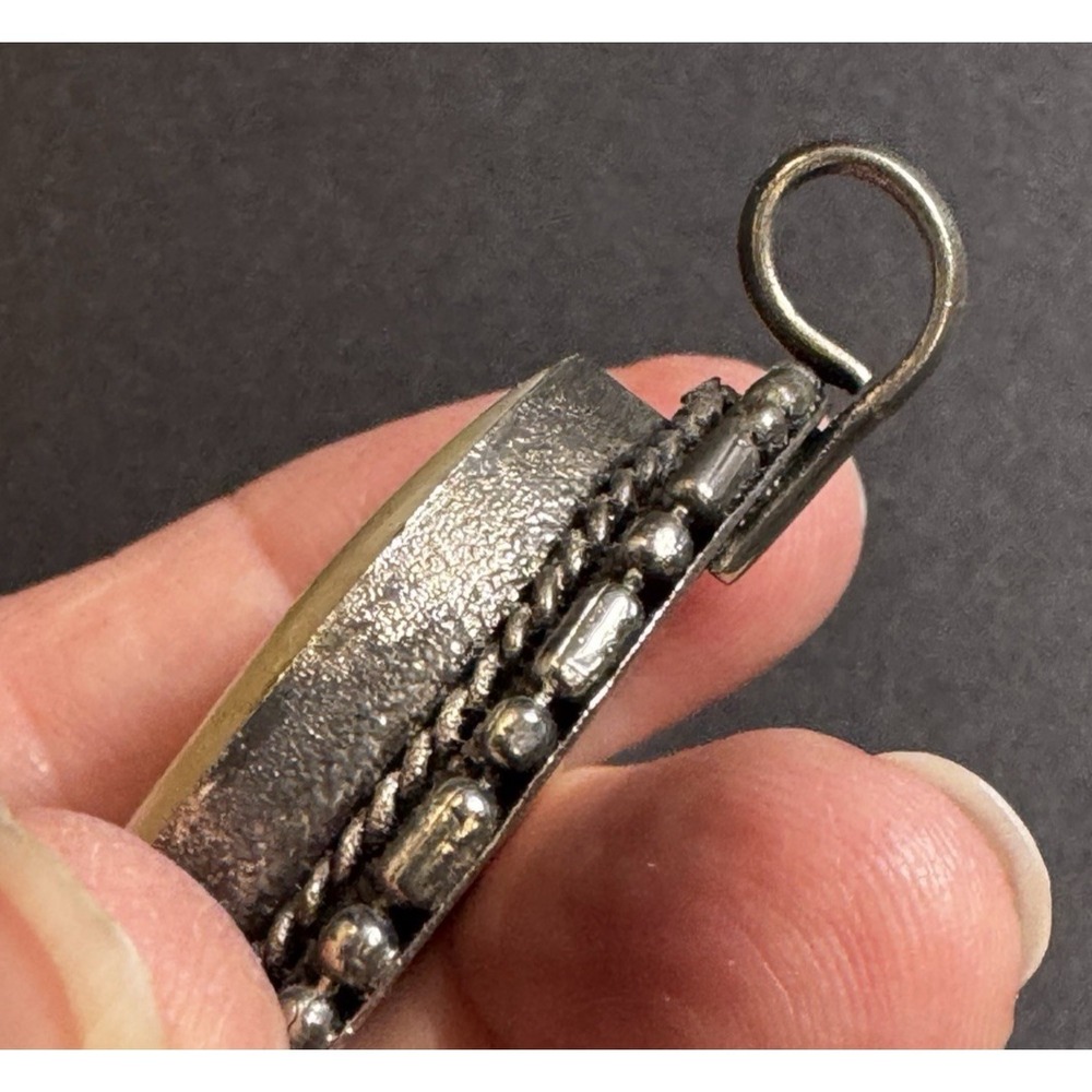 Vintage Large Oval White Silver Tone Marble Stone Granite Pendant READ - Picture 7 of 14